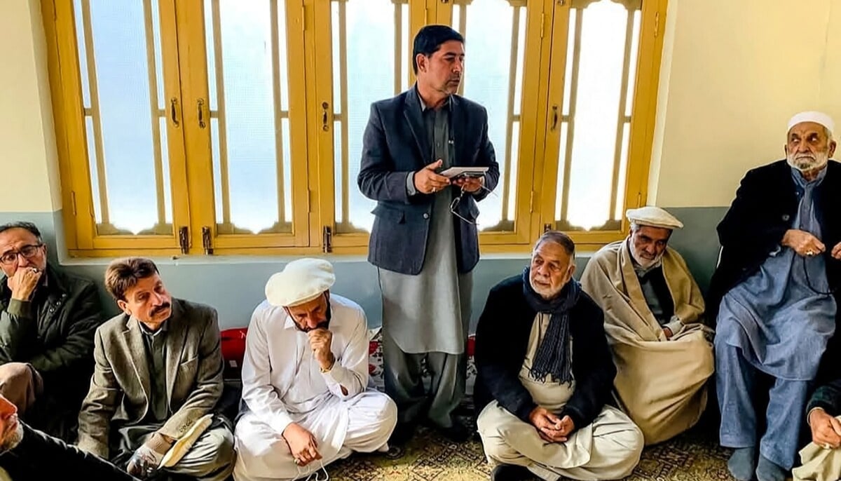 This photograph taken on December 3, 2024, shows men gathered during a meeting at a mosque, after sectarian clashes in Parachinar, Khyber Pakhtunkhwa. — AFP