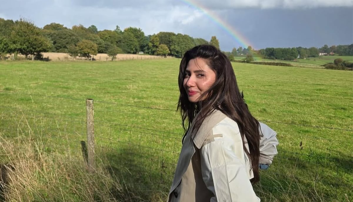 Superstar Mahira Khan pictured with a rainbow in the background. — Instagram/@mahirahkhan