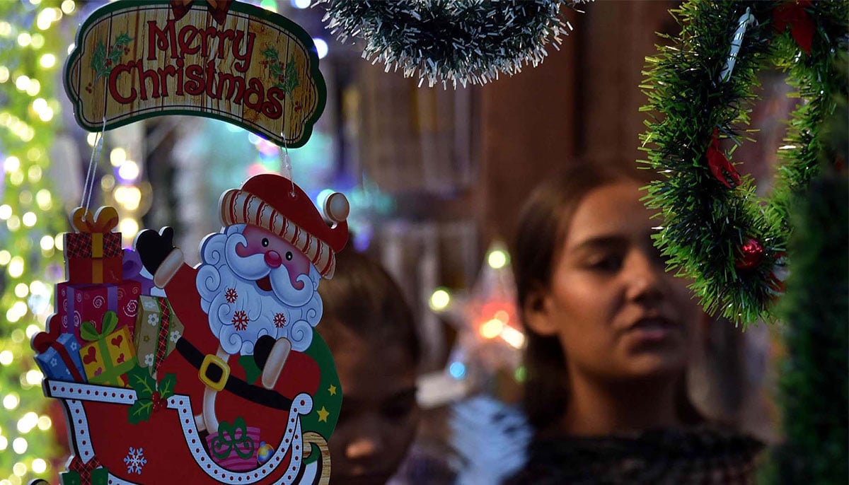 Christmas decorative items are being sold in connection with the Christmas celebrations in the city at Saddar Bohri Bazar in Karachi on December 24, 2024. — PPI