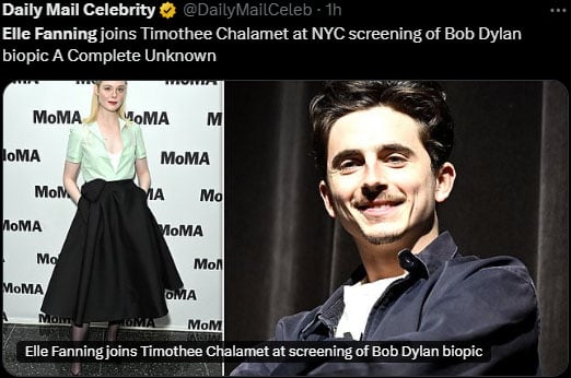 Elle Fanning joined Timothee Chalamet at Complete Unknown movie screening