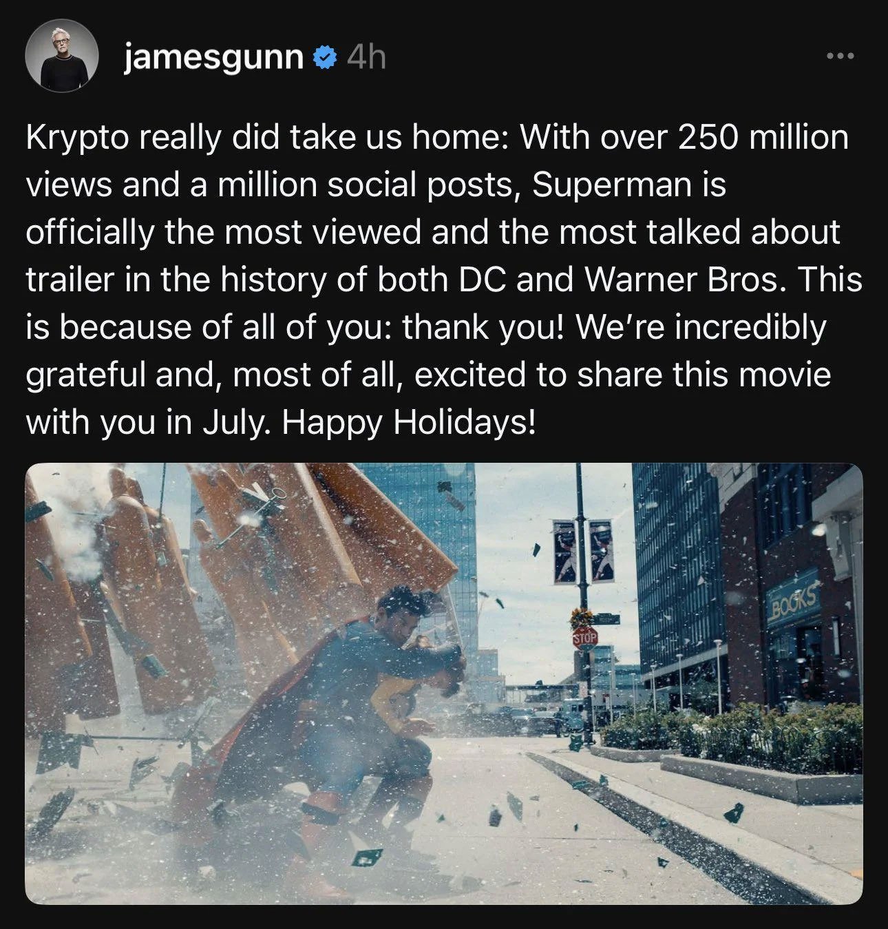 James Gunn makes big update after Superman trailer