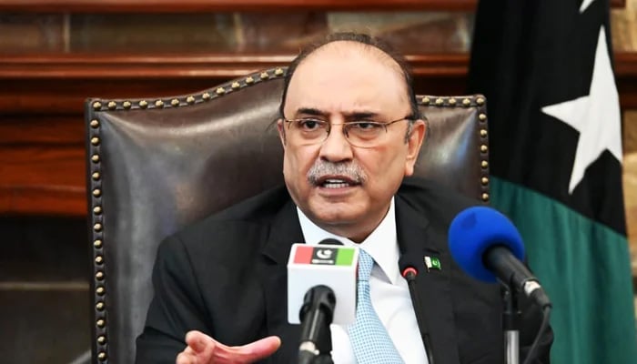 President Asif Ali Zardari addresses a press conference in Karachi. — Twitter/MediaCellPPP/File