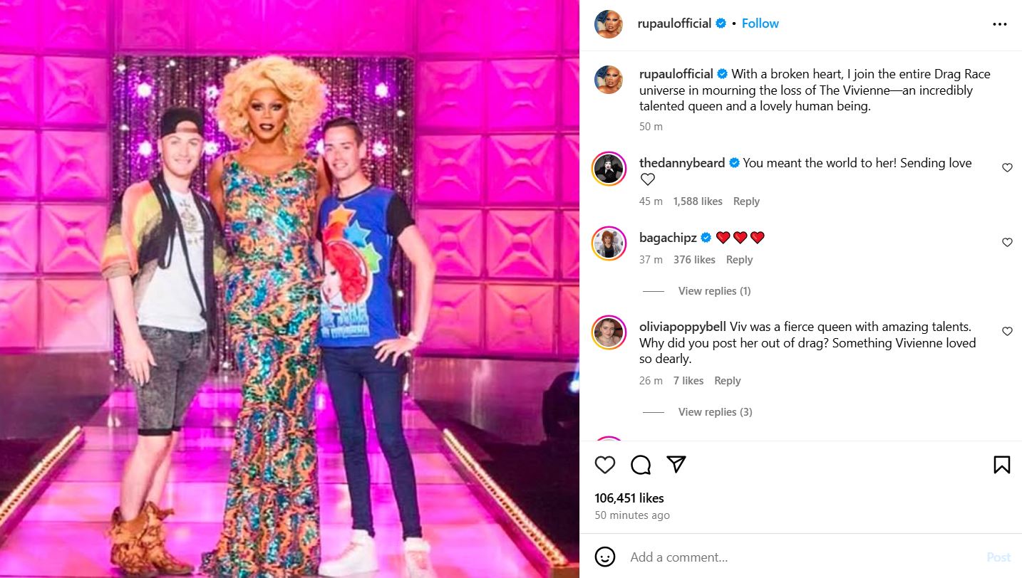 RuPaul mourns demise of incredibly talented The Vivienne