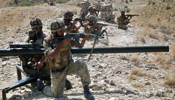 This representational image shows Pakistan Army soldier partaking military exercise. — AFP/File